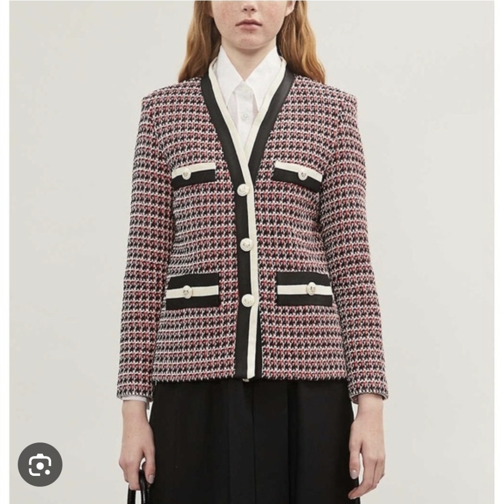 Maje Red and Black Tweed Blazer